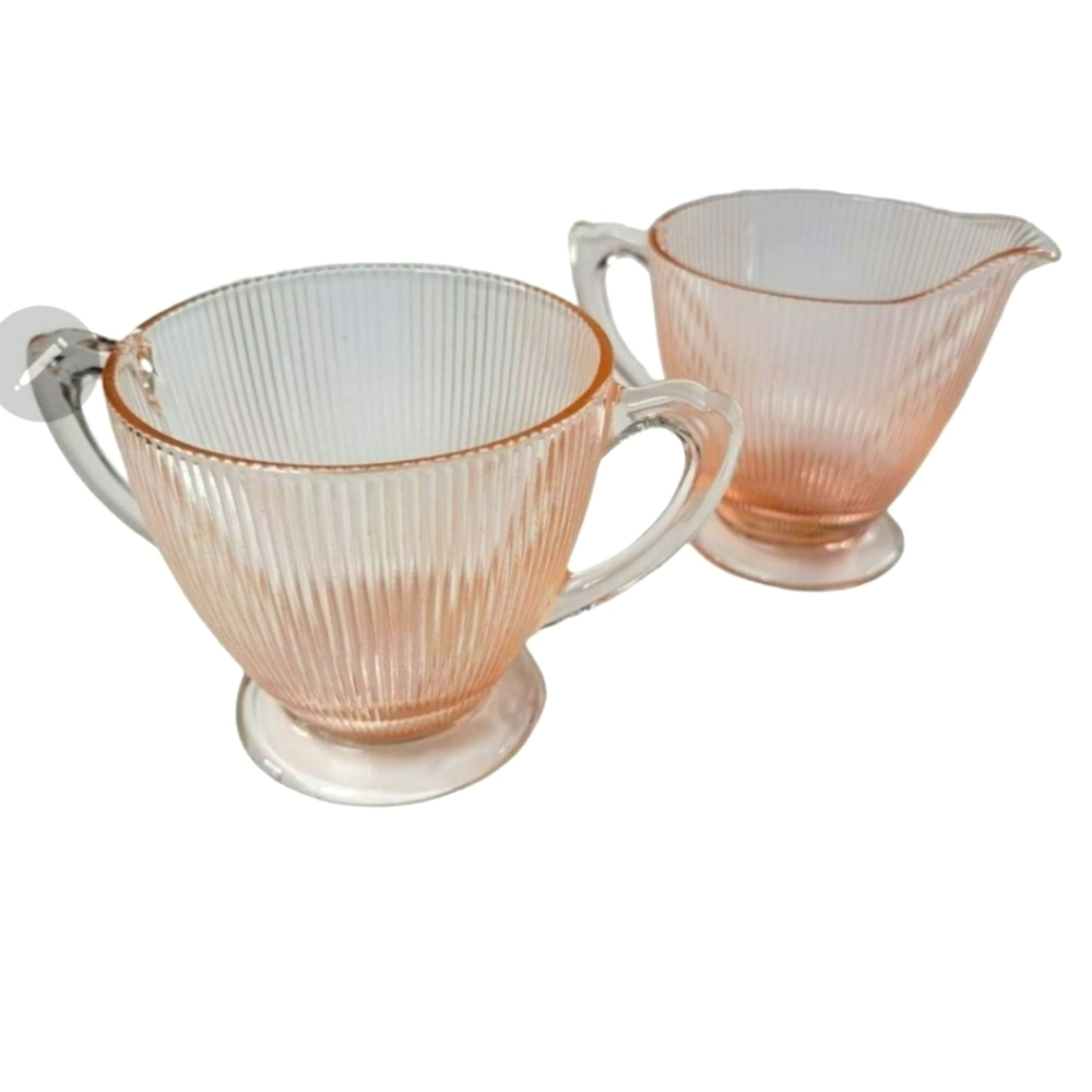 Queen Anne pink depression glass sugar & creamer
